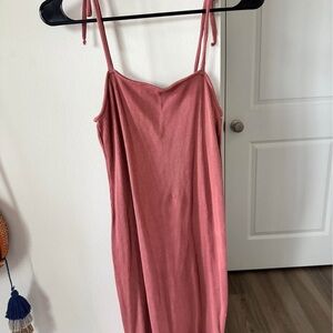 Pink Ribbed Tie-Strap Sundress